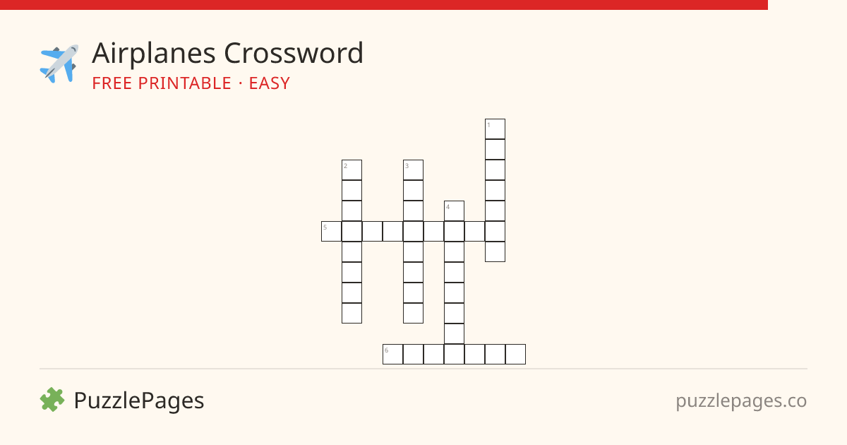 Airplanes Easy printable crossword preview — free to print from PuzzlePages