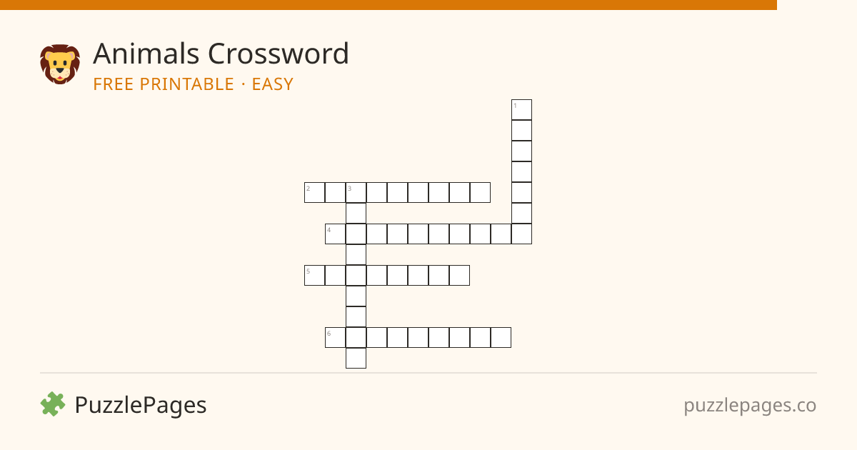 Animals Easy printable crossword preview — free to print from PuzzlePages