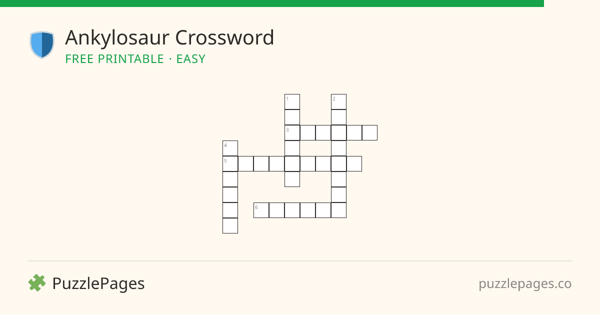 Ankylosaur Easy printable crossword preview — free to print from PuzzlePages