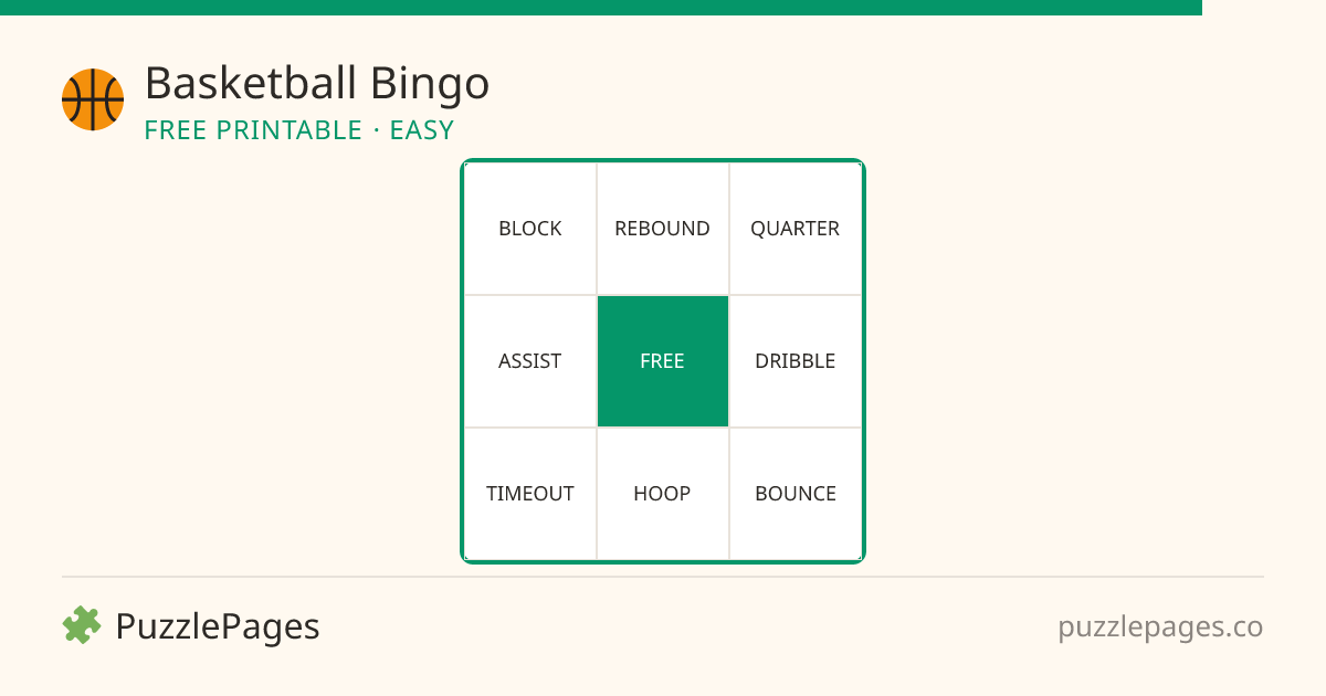 Basketball Easy printable bingo preview — free to print from PuzzlePages
