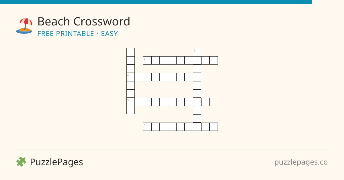Beach Easy printable crossword preview — free to print from PuzzlePages