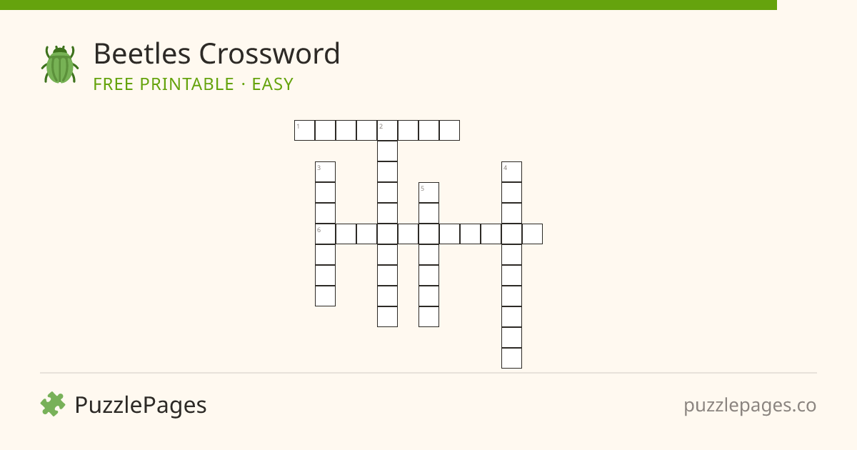 Beetles Easy printable crossword preview — free to print from PuzzlePages