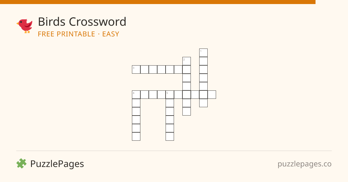 Birds Easy printable crossword preview — free to print from PuzzlePages