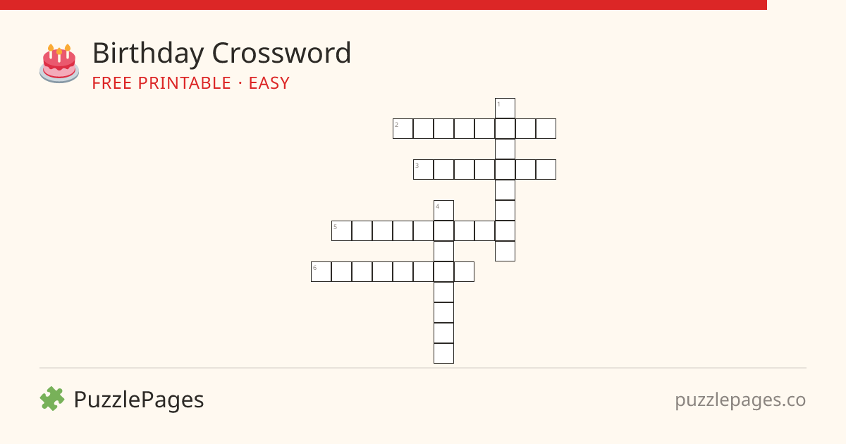 Birthday Easy printable crossword preview — free to print from PuzzlePages