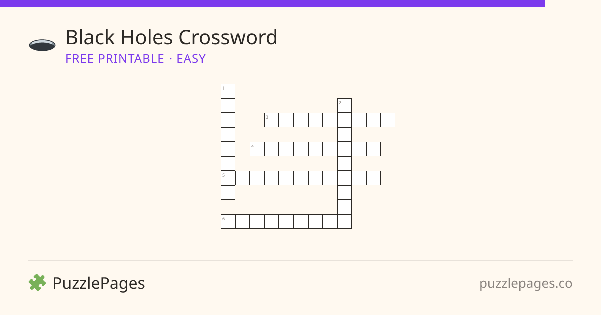 Black Holes Easy printable crossword preview — free to print from PuzzlePages