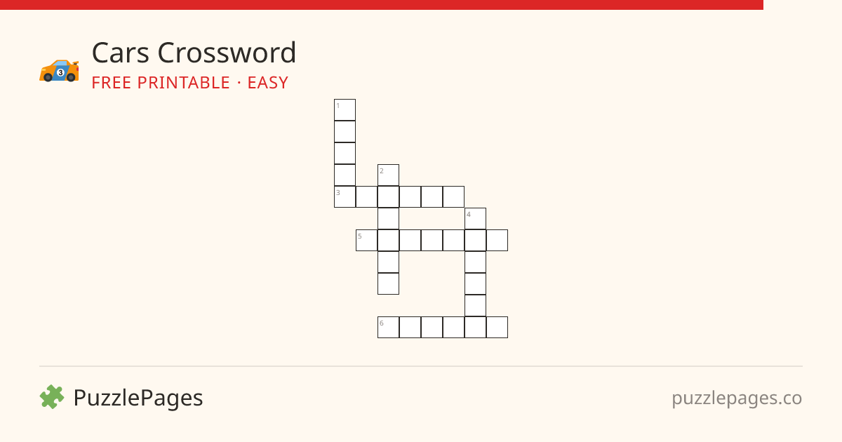 Cars Easy printable crossword preview — free to print from PuzzlePages
