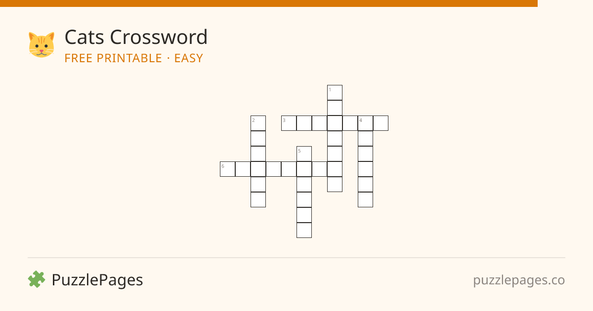Cats Easy printable crossword preview — free to print from PuzzlePages