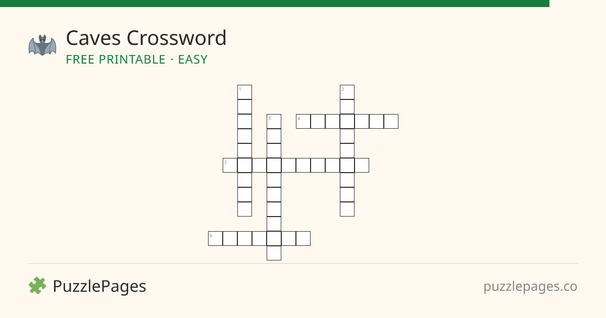 Caves Easy printable crossword preview — free to print from PuzzlePages