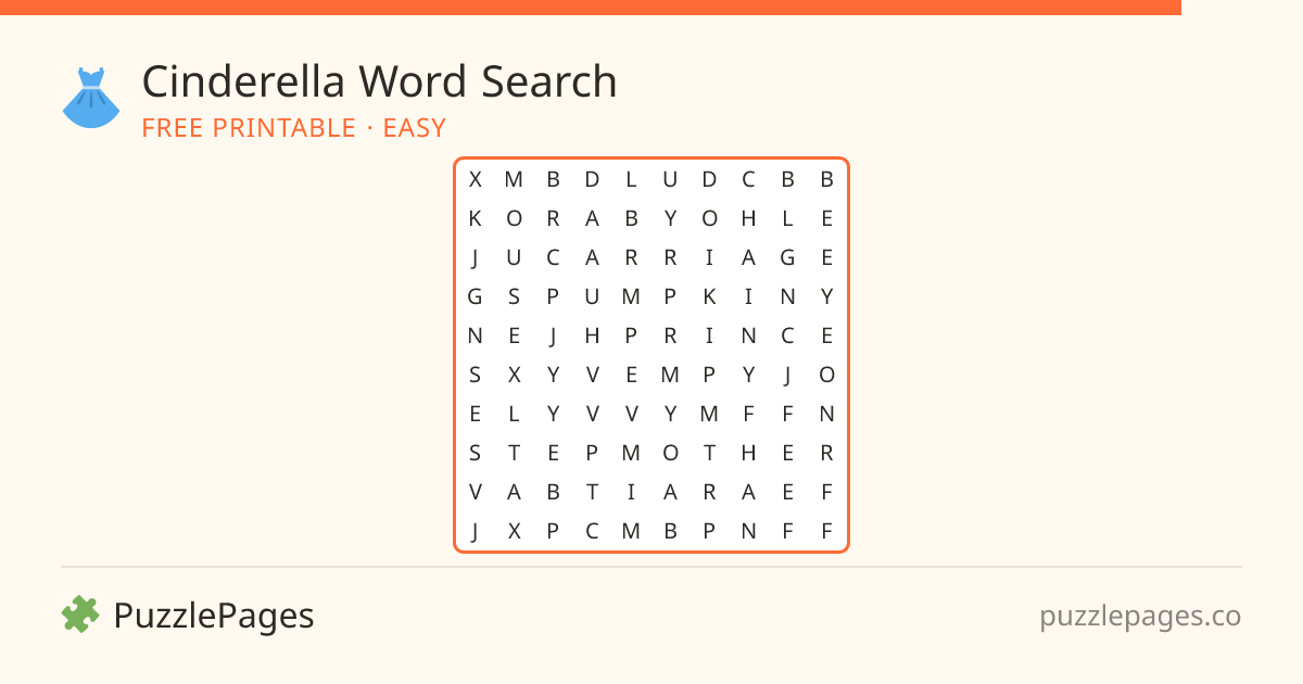 Cinderella Easy printable word search preview — free to print from PuzzlePages