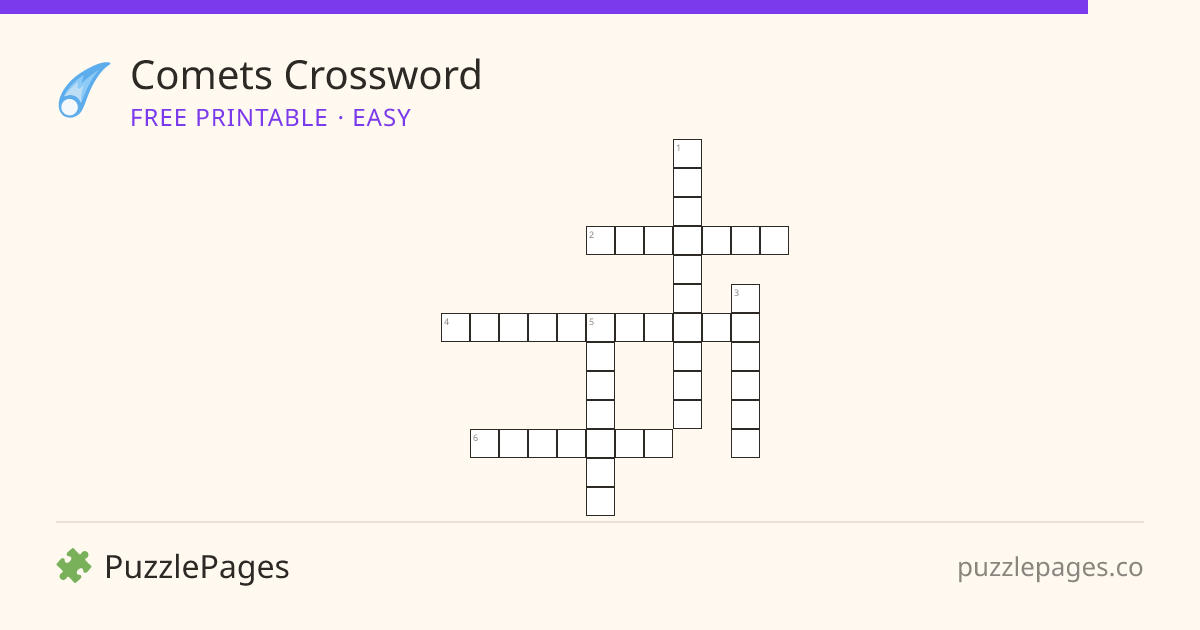 Comets Easy printable crossword preview — free to print from PuzzlePages