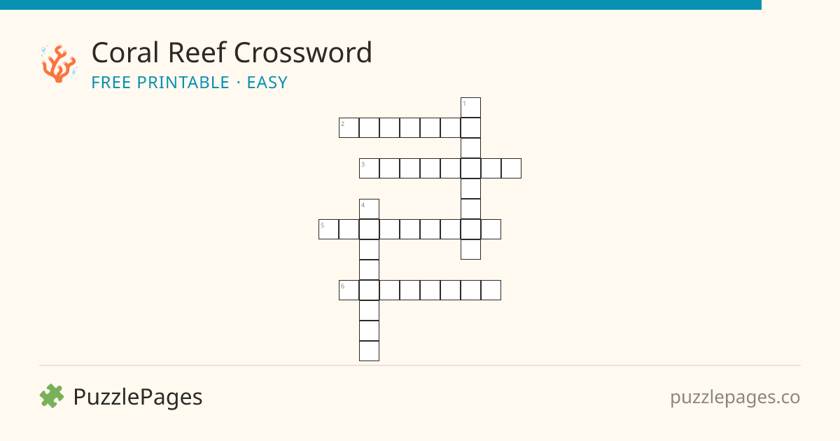 Coral Reef Easy printable crossword preview — free to print from PuzzlePages