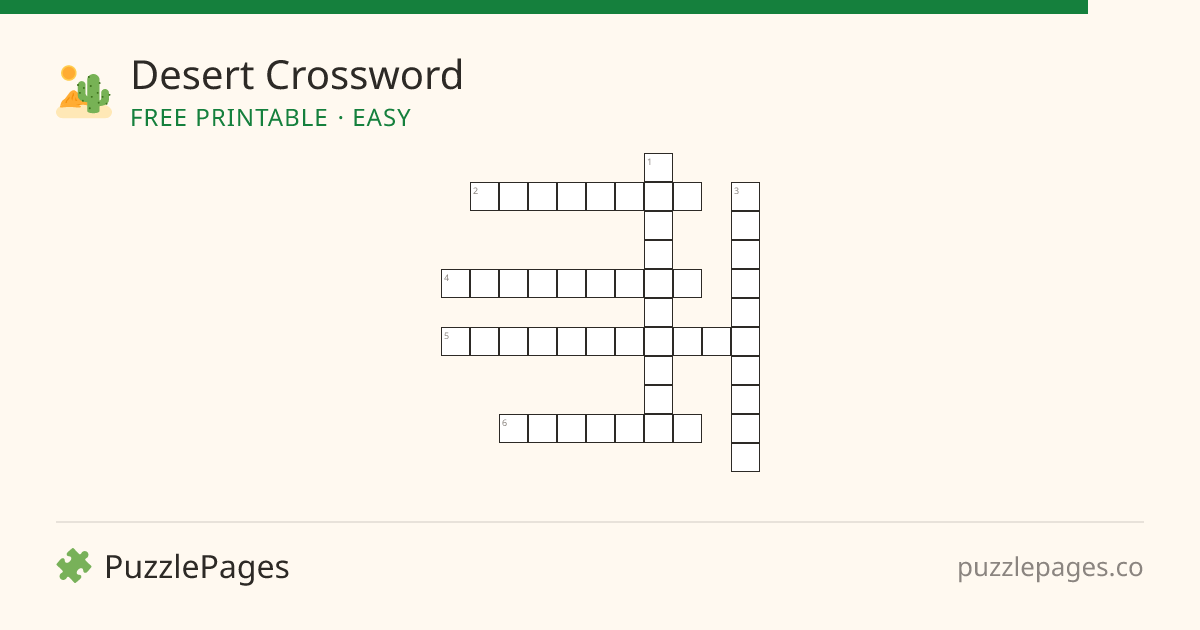 Desert Easy printable crossword preview — free to print from PuzzlePages