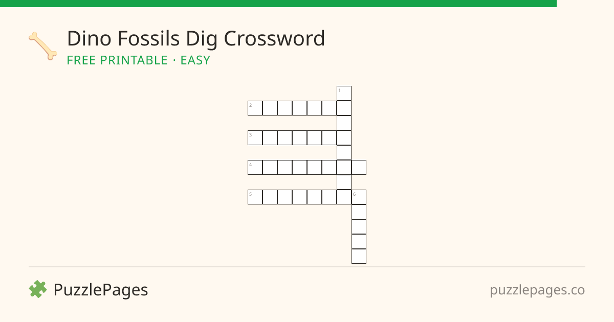 Dino Fossils Dig Easy printable crossword preview — free to print from PuzzlePages