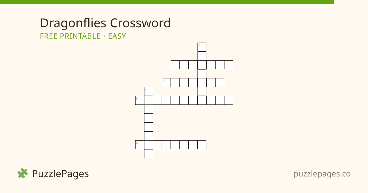 Dragonflies Easy printable crossword preview — free to print from PuzzlePages