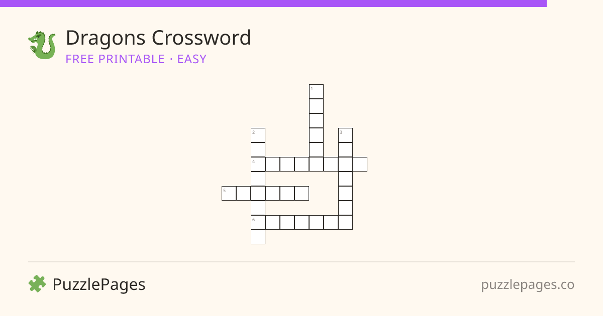 Dragons Easy printable crossword preview — free to print from PuzzlePages