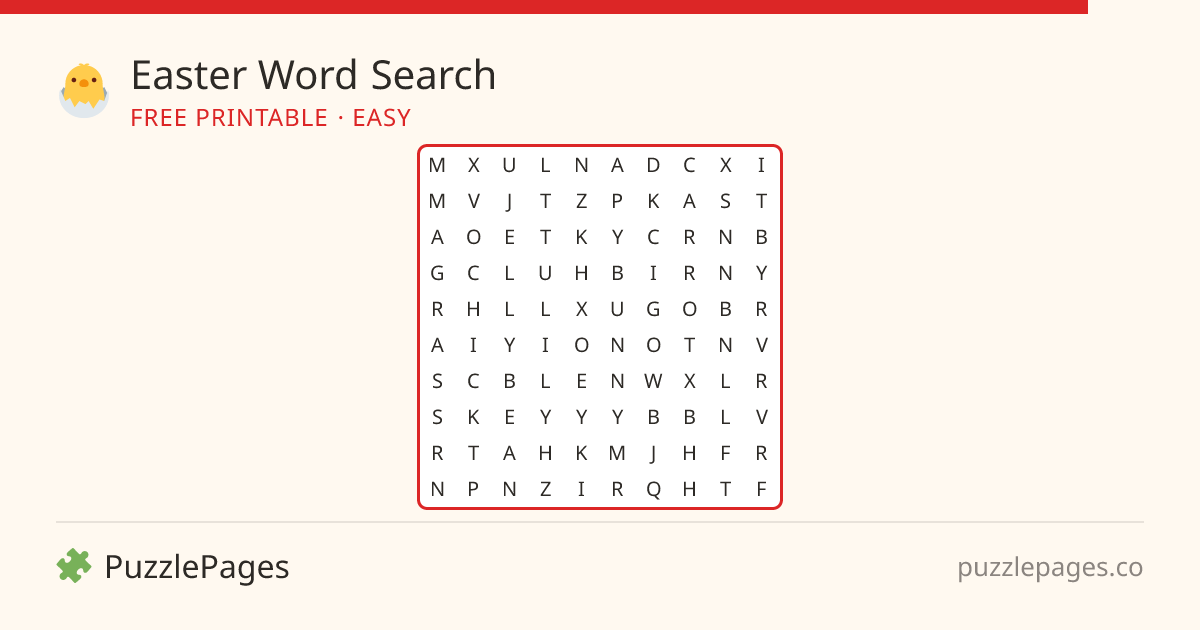 Easter Easy printable word search preview — free to print from PuzzlePages