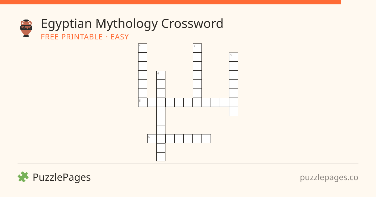 Egyptian Mythology Easy printable crossword preview — free to print from PuzzlePages