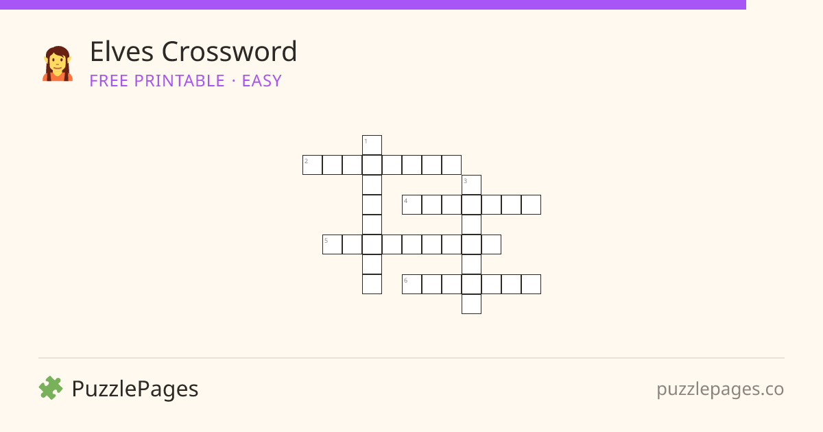 Elves Easy printable crossword preview — free to print from PuzzlePages