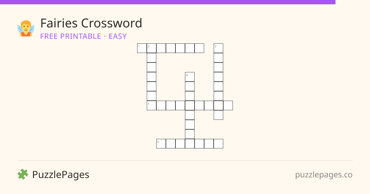 Fairies Easy printable crossword preview — free to print from PuzzlePages