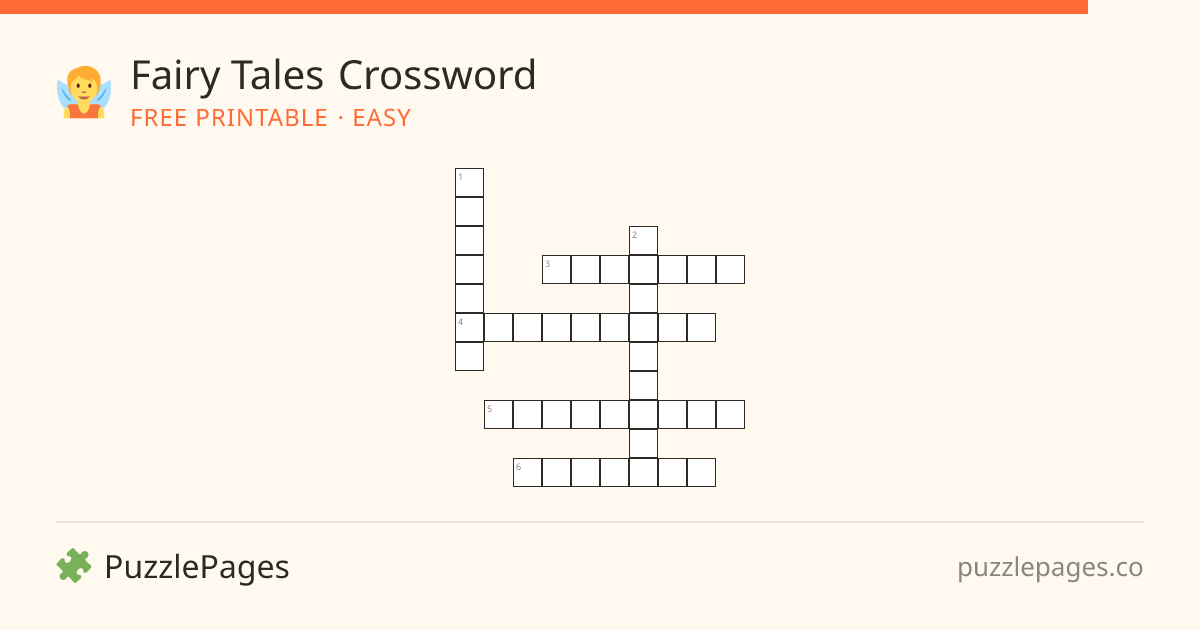 Fairy Tales Easy printable crossword preview — free to print from PuzzlePages
