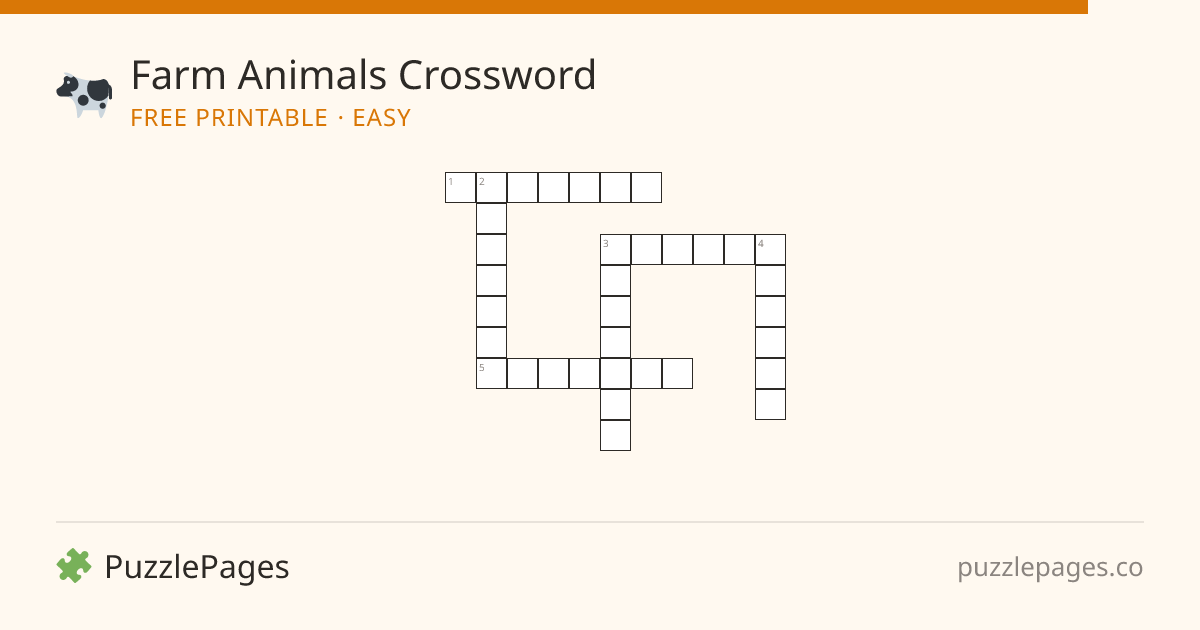 Farm Animals Easy printable crossword preview — free to print from PuzzlePages