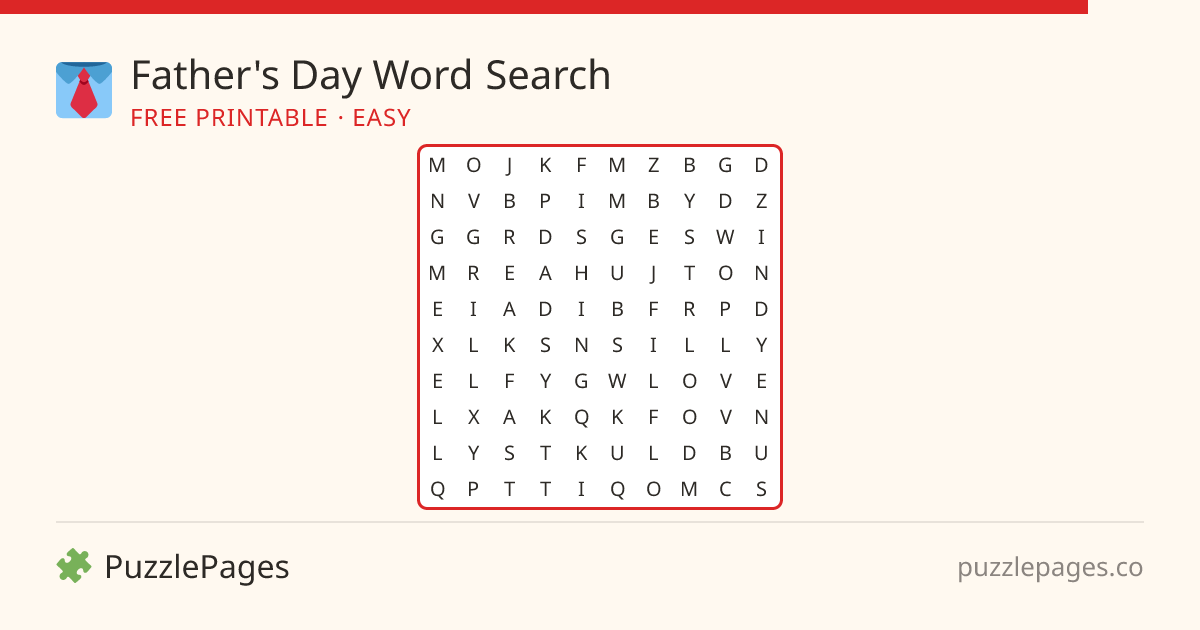 Father's Day Easy printable word search preview — free to print from PuzzlePages