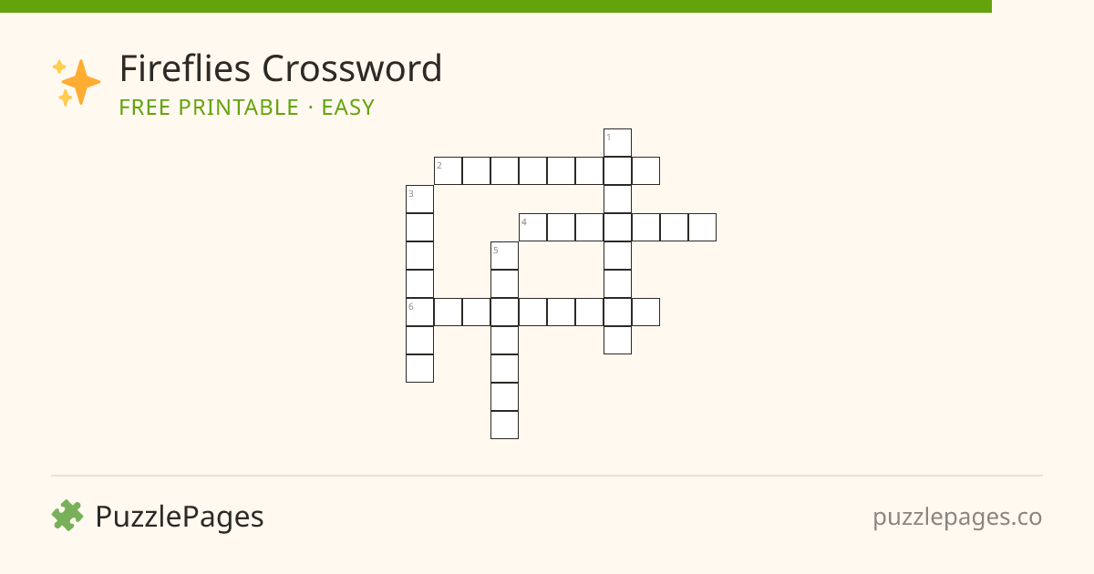 Fireflies Easy printable crossword preview — free to print from PuzzlePages