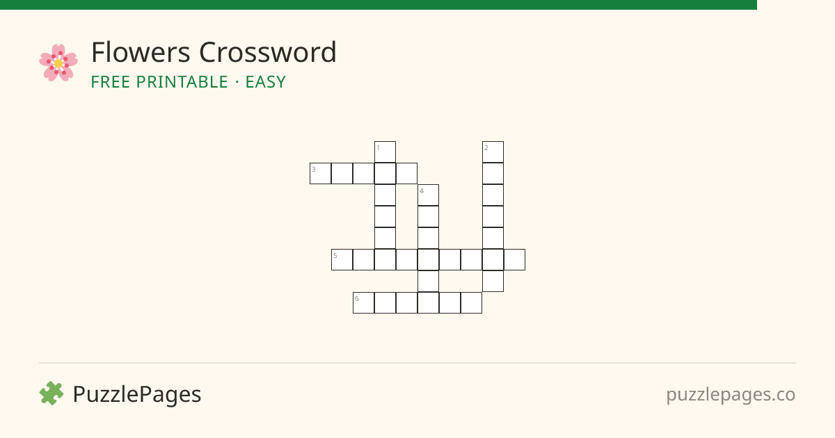 Flowers Easy printable crossword preview — free to print from PuzzlePages