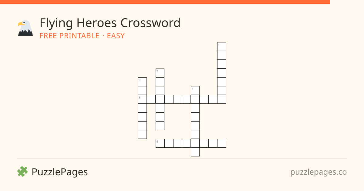 Flying Heroes Easy printable crossword preview — free to print from PuzzlePages