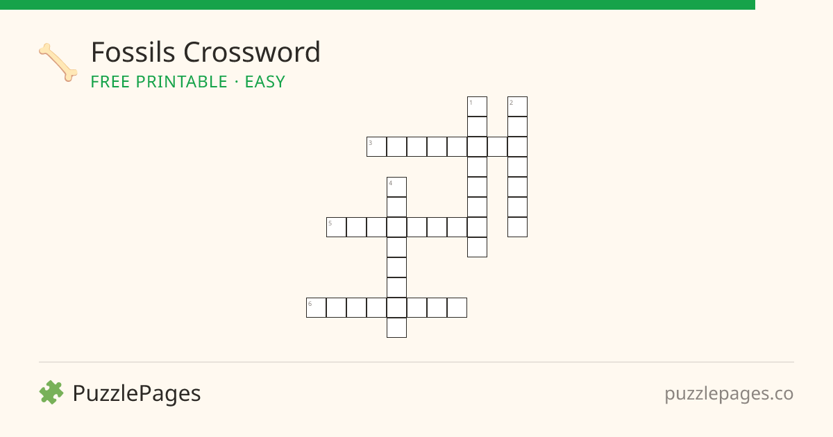 Fossils Easy printable crossword preview — free to print from PuzzlePages