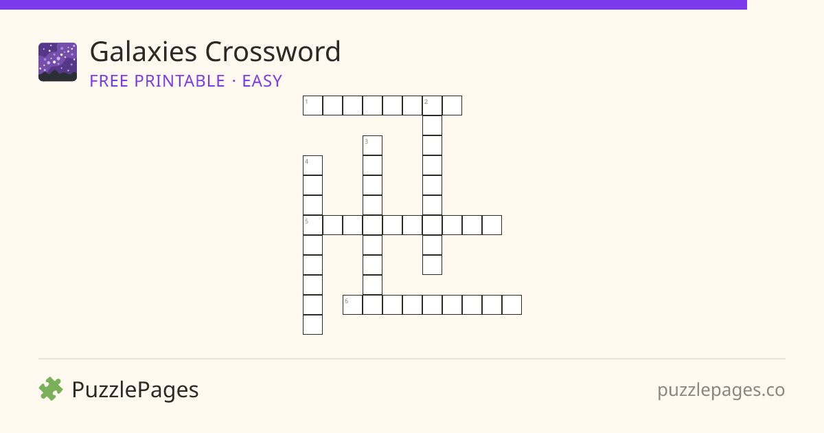 Galaxies Easy printable crossword preview — free to print from PuzzlePages
