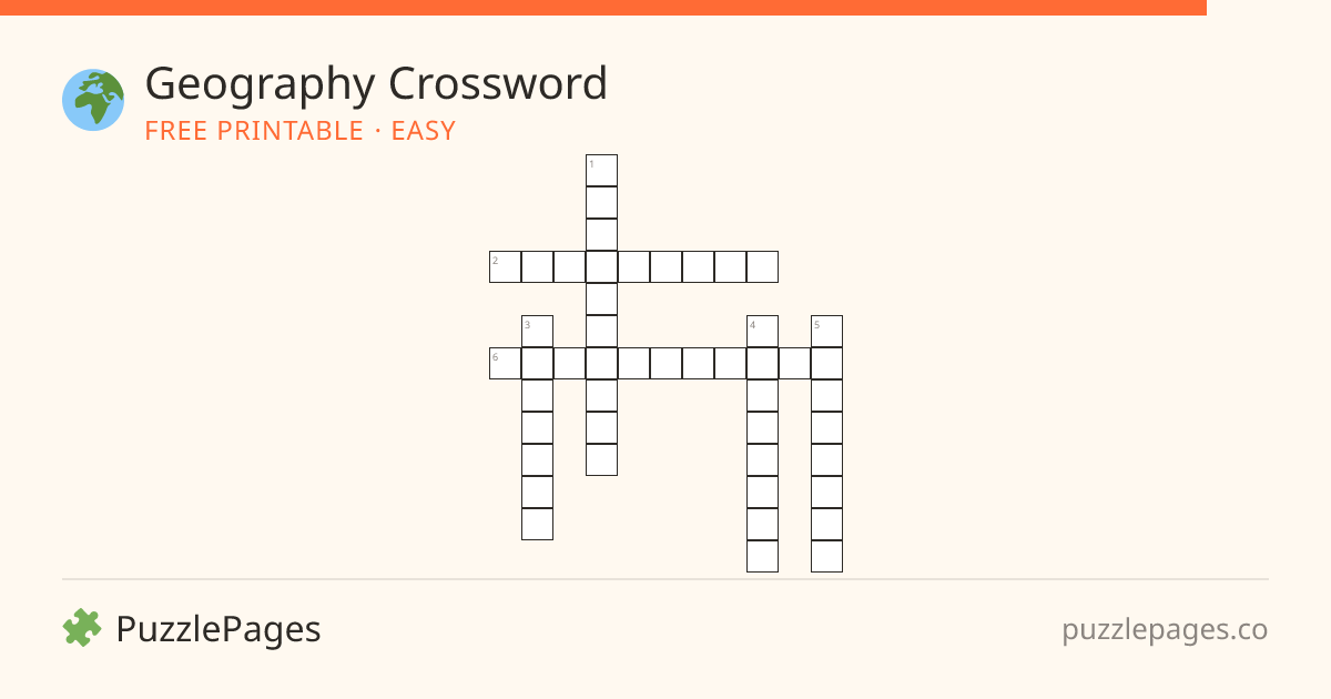 Geography Easy printable crossword preview — free to print from PuzzlePages