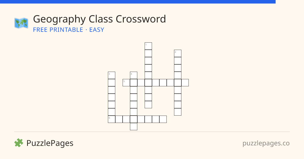 Geography Class Easy printable crossword preview — free to print from PuzzlePages