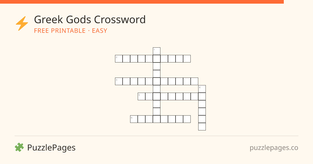 Greek Gods Easy printable crossword preview — free to print from PuzzlePages