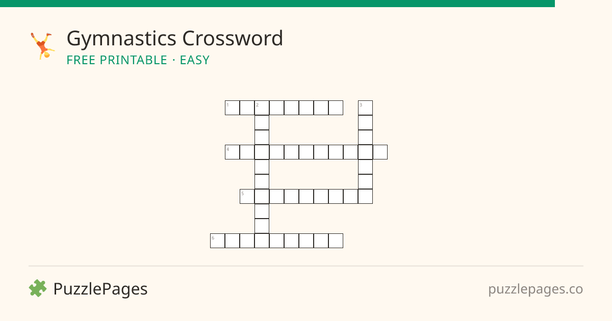 Gymnastics Easy printable crossword preview — free to print from PuzzlePages