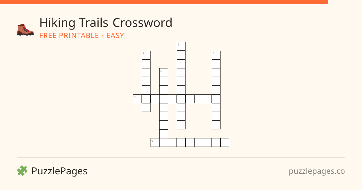 Hiking Trails Easy printable crossword preview — free to print from PuzzlePages