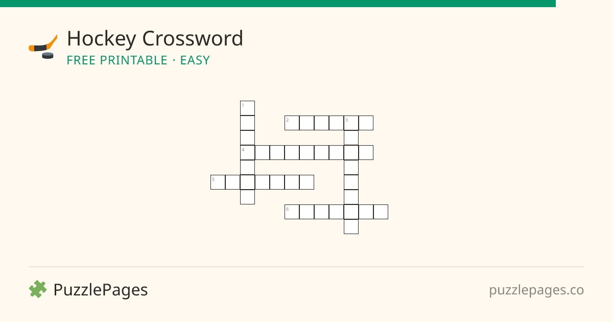 Hockey Easy printable crossword preview — free to print from PuzzlePages