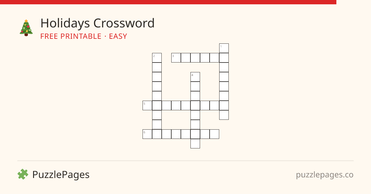 Holidays Easy printable crossword preview — free to print from PuzzlePages