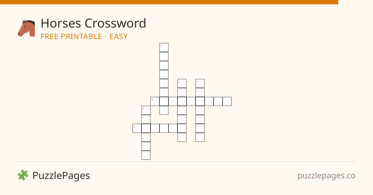 Horses Easy printable crossword preview — free to print from PuzzlePages