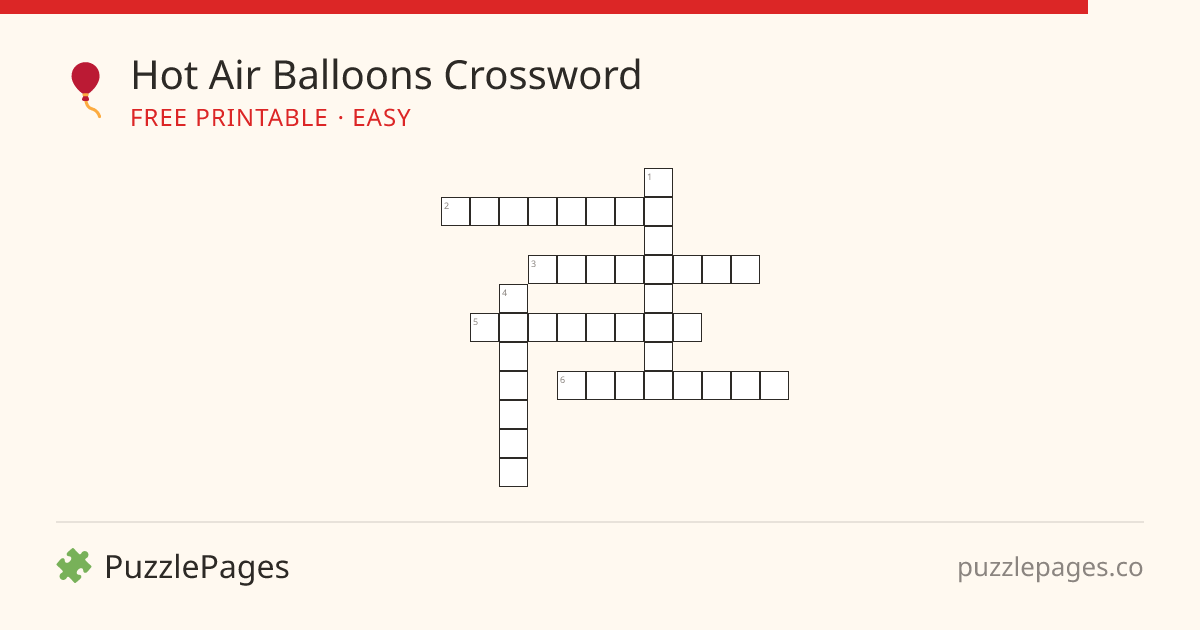Hot Air Balloons Easy printable crossword preview — free to print from PuzzlePages
