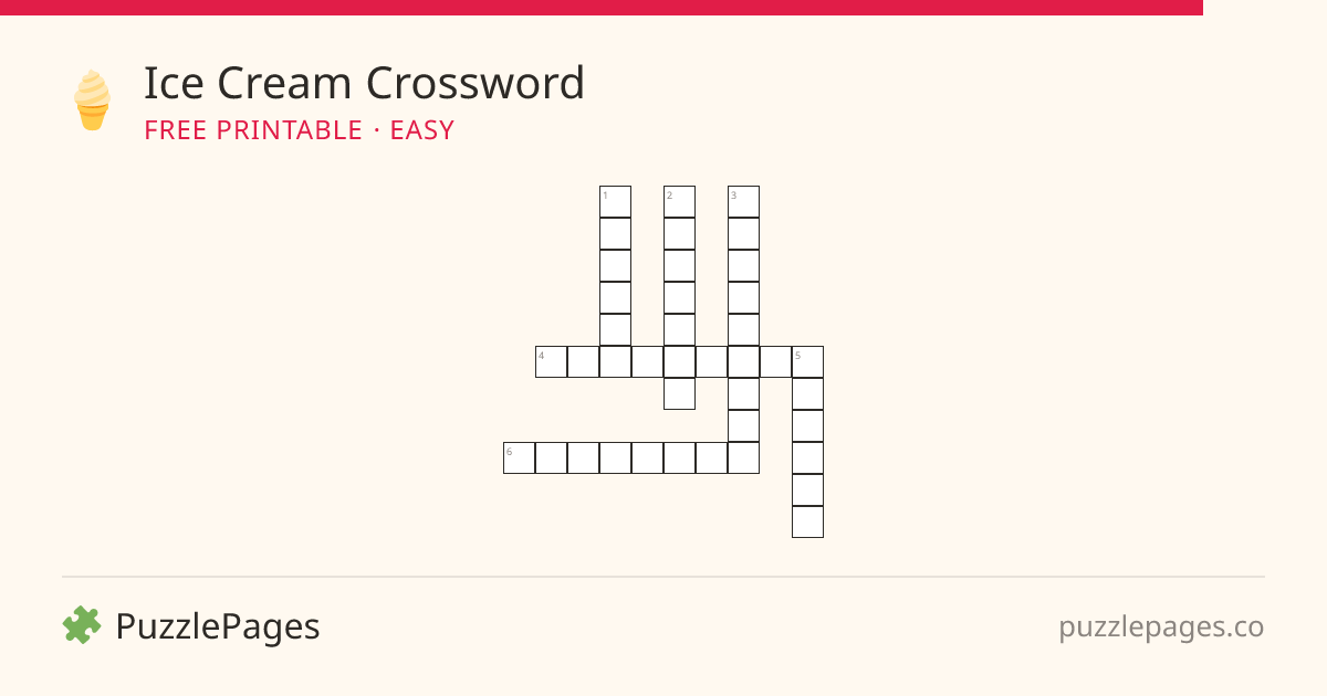 Ice Cream Easy printable crossword preview — free to print from PuzzlePages
