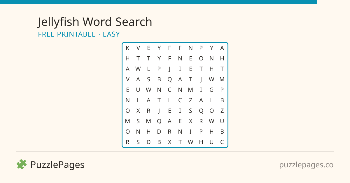 Jellyfish Easy printable word search preview — free to print from PuzzlePages