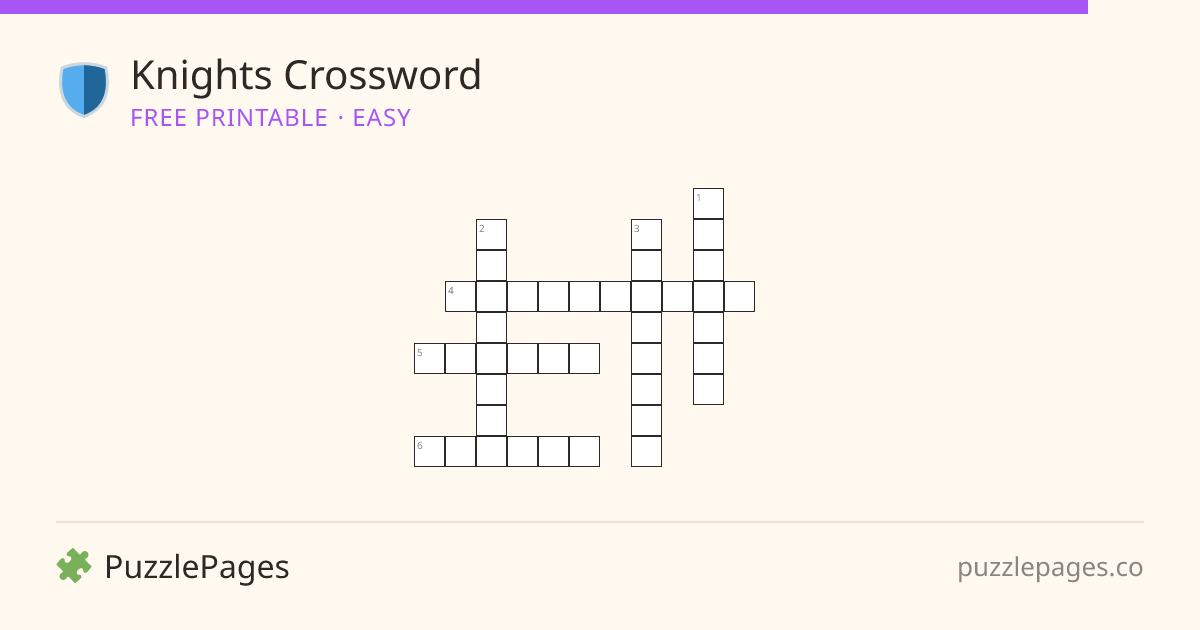 Knights Easy printable crossword preview — free to print from PuzzlePages