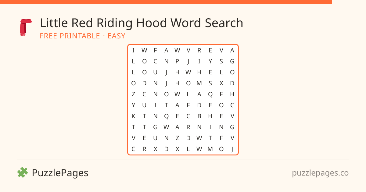 Little Red Riding Hood Easy printable word search preview — free to print from PuzzlePages