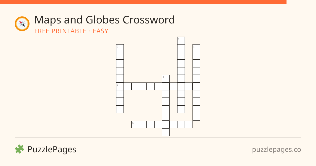 Maps and Globes Easy printable crossword preview — free to print from PuzzlePages