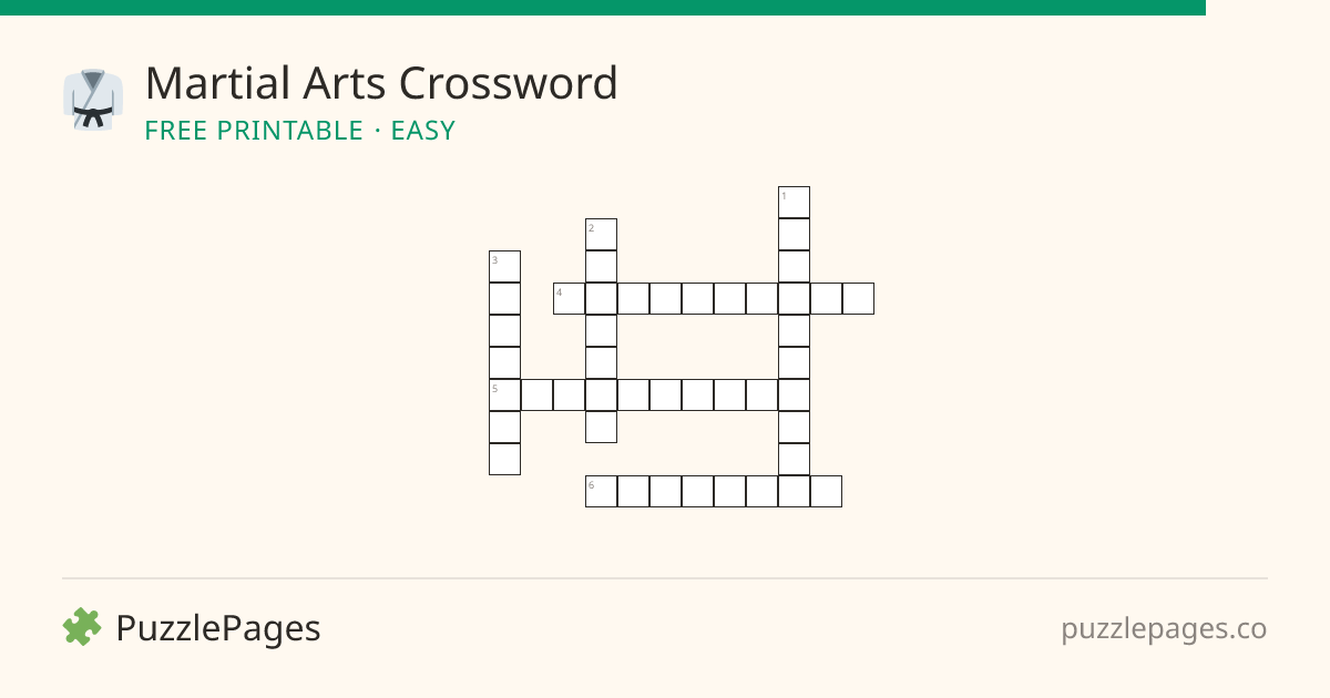 Martial Arts Easy printable crossword preview — free to print from PuzzlePages