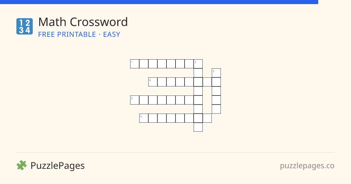 Math Easy printable crossword preview — free to print from PuzzlePages