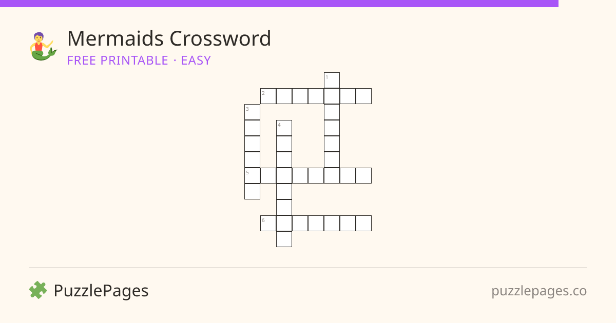 Mermaids Easy printable crossword preview — free to print from PuzzlePages