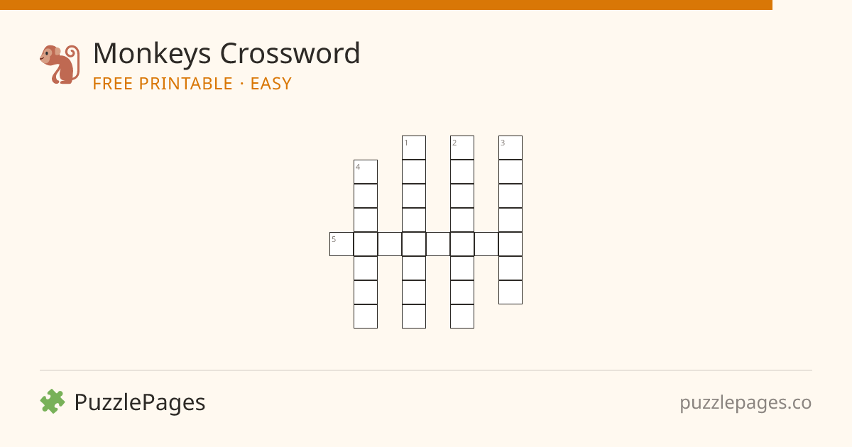 Monkeys Easy printable crossword preview — free to print from PuzzlePages