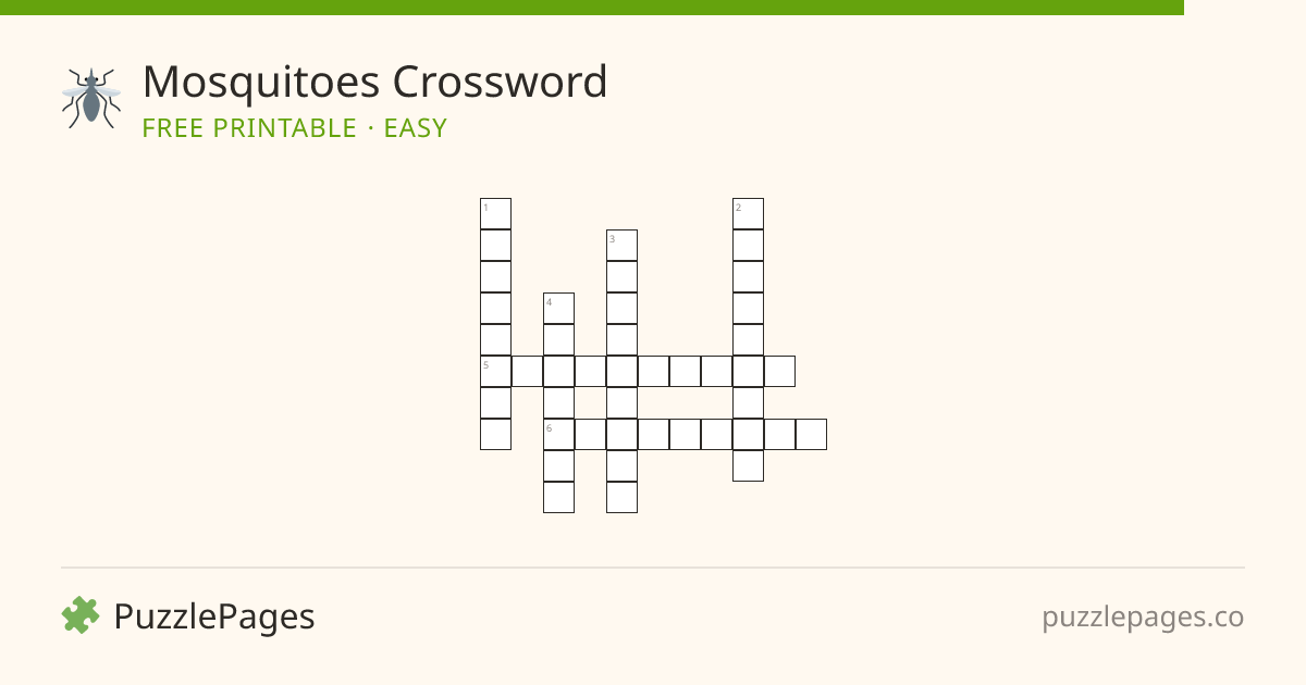 Mosquitoes Easy printable crossword preview — free to print from PuzzlePages